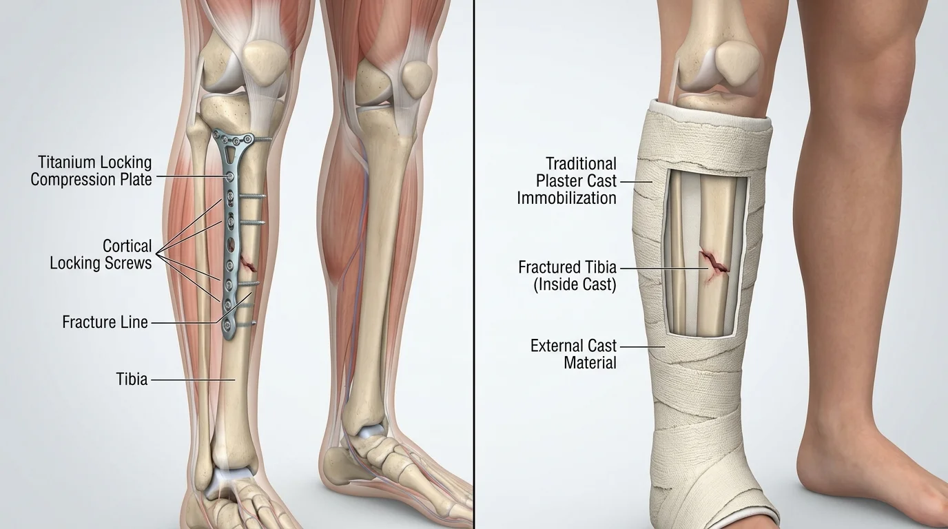 So sánh bó bột thạch cao và nẹp vít Titanium kết hợp xương